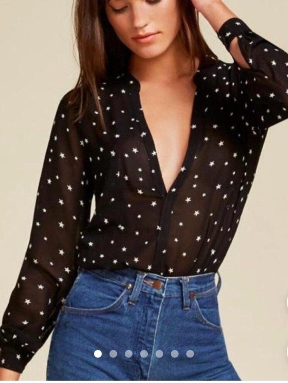 Reformation XL Black Star Button-Down Shirt